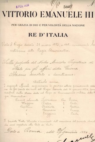 Vittorio Emanuele III...Re d'Italia... Decreto sulla proposta del Ministro Segretario di Stato per gli Affari della Guerra