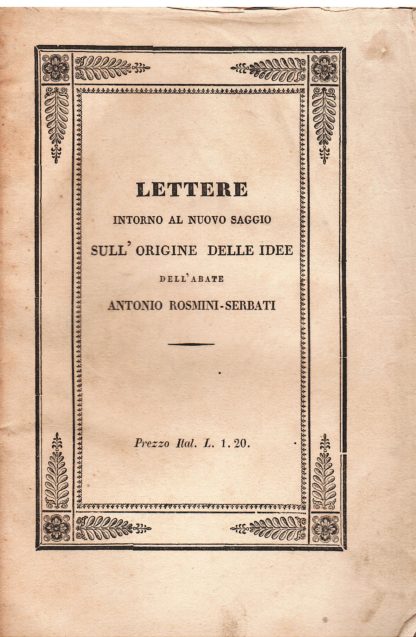 Lettere intorno al nuovo saggio sull'Origine delle Idee